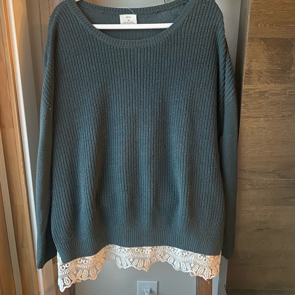 UO Oversized Green Lace Sweater